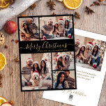 Tarjeta Festiva Elegante Navidades de Collage de fotos Black Gold<br><div class="desc">Moderno y elegante caligrafía elegante negro y dorado 5 Collages de fotos Merry Christmas Script Tarjeta de vacaciones. Esta plantilla festiva, minimalista, fantástica de cinco (5) fotos de tarjetas de felicitación de vacaciones presenta un collage de fotos de la bonito y dice "¡Feliz Navidad!". El texto de bienvenida de "Feliz...</div>