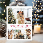 Tarjeta Festiva Elegante Navidades de Collage de fotos de Guión Ro<br><div class="desc">Minimalista y elegante caligrafía 4 Collages de fotos con tarjeta navideña en rojo y blanco. Esta festividad, simple plantilla de cuatro (4) fotos de tarjetas de vacaciones cuenta con un collage de fotos de la rejilla de bonito y dice "¡Feliz Navidad!". El texto de bienvenida de "Feliz Navidad" está escrito...</div>