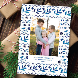 Tarjeta Festiva Elegante Navidades de color azul folk acuático fot