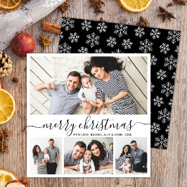 Tarjeta Festiva Elegante Navidades de copos de nieve blancos negro