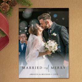 Tarjeta Festiva Elegante Navidades de foto de recién casados