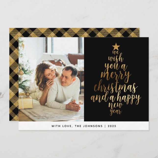 Tarjeta Festiva Elegante Navidades de fotografía clásicos de la fa (Anverso / Reverso)