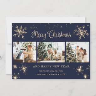 Tarjeta Festiva Elegante Navidades de fotografía con copos de niev