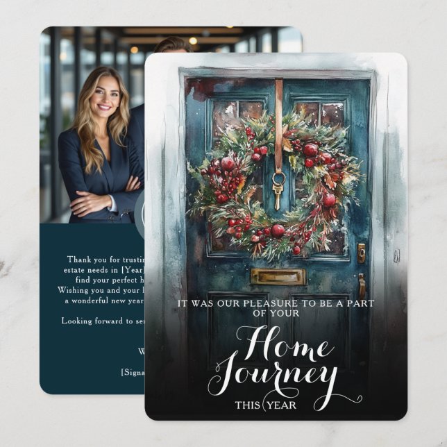 Tarjeta Festiva Elegante Navidades de fotografía con logotipo de R (Anverso / Reverso)