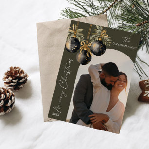 Tarjeta Festiva Elegante NAVIDADES de fotografía del arco de ornam