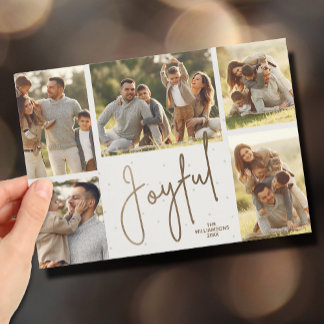 Tarjeta Festiva Elegante Navidades de fotos múltiples de oro JOYFU