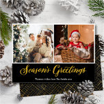 Tarjeta Festiva Elegante Navidades de la temporada de Purpurinas d<br><div class="desc">Elegante tarjeta de vacaciones para Navidades de Collage de fotos de Purpurina de oro de temporada de saludo de temporada. Envíe saludos y saludos cálidos de vacaciones a sus seres queridos con esta minimalista y moderna tarjeta de vacaciones para Navidades. Todos los textos están preorganizados para que puedas personalizarlos fácil...</div>