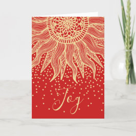 Tarjeta Festiva Elegante Navidades de Mandala del Boho de Oro Rojo