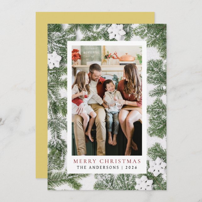 Tarjeta Festiva Elegante Navidades de marco simple familia 1 foto (Anverso / Reverso)