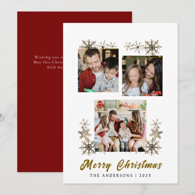 Tarjeta Festiva Elegante Navidades de marco simple Familia 3 Foto (Anverso / Reverso)