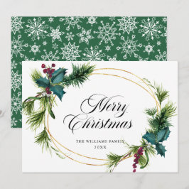 Tarjeta Festiva Elegante Navidades de Pine Fir Holly Berry saludo