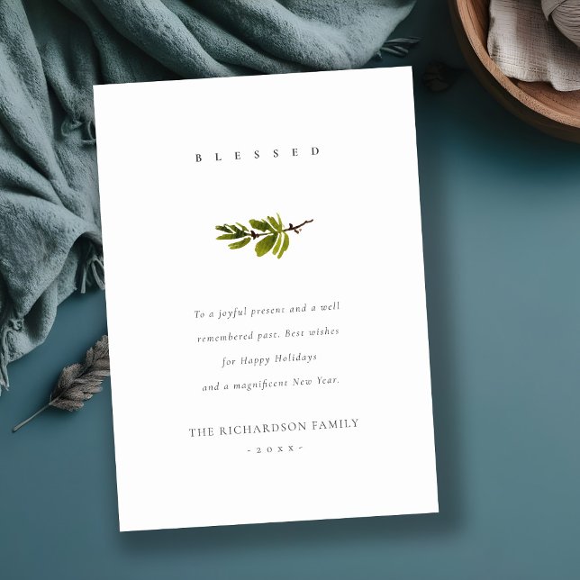 Tarjeta Festiva Elegante Navidades de ramas de pino minimal son be (Subido por el creador)