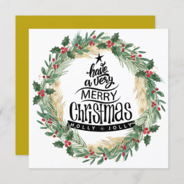 Tarjeta Festiva Elegante Navidades de Red Holly Berry con guión de