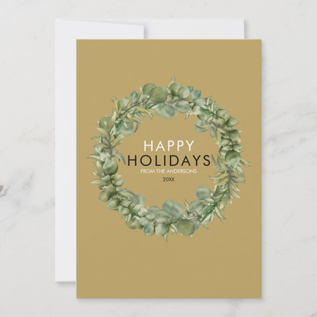 Tarjeta Festiva Elegante Navidades de Wreath Gold Modern Greenery (Anverso)