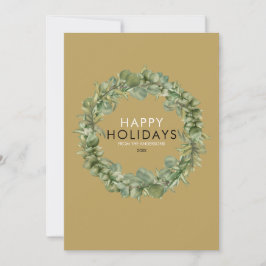Tarjeta Festiva Elegante Navidades de Wreath Gold Modern Greenery