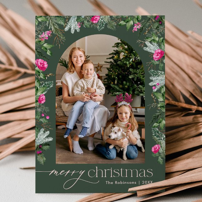 Tarjeta Festiva Elegante Navidades del Arco de Invierno Rosa (Subido por el creador)