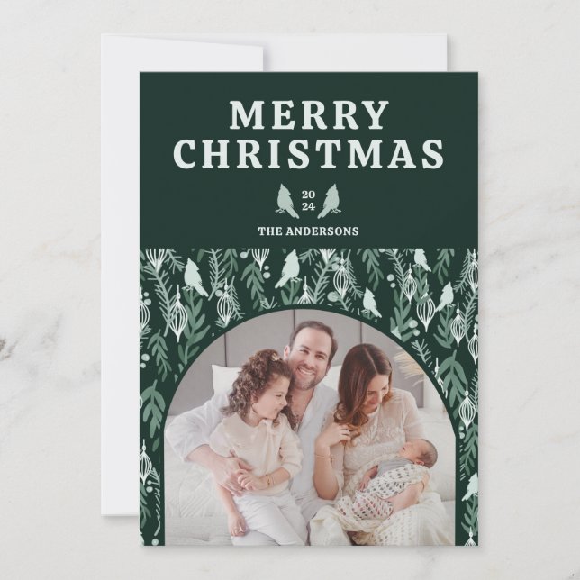 Tarjeta Festiva Elegante Navidades del Cardenal Botánico Escudo (Anverso)