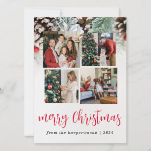 Tarjeta Festiva Elegante Navidades florales de invierno Familia 5