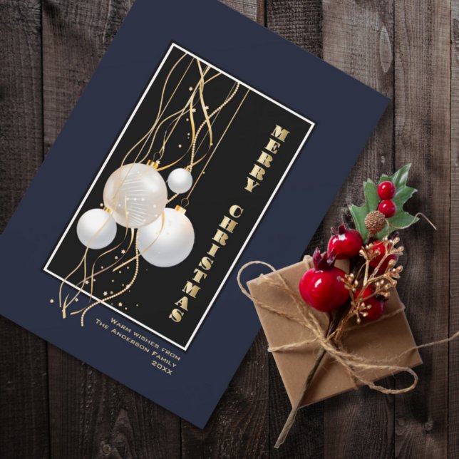 Tarjeta Festiva Elegante Navidades Gris de Oro Negro Baubles (Subido por el creador)