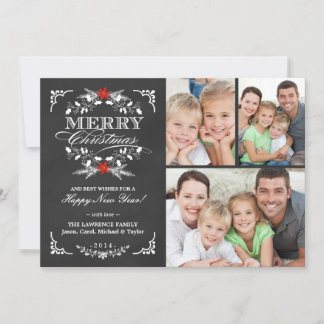Tarjeta Festiva Elegante Navidades Holly Chalkboard de 3 Collages 
