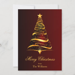 Tarjeta Festiva Elegante Navidades minimalistas de árbol de oro sa