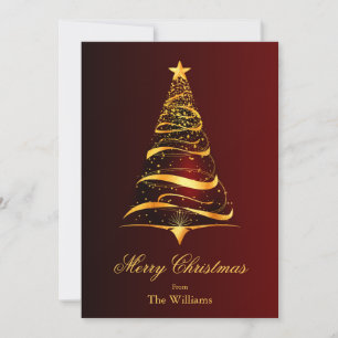 Tarjeta Festiva Elegante Navidades minimalistas de árbol de oro sa