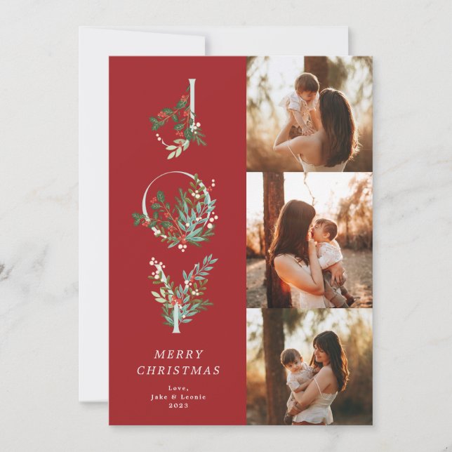 Tarjeta Festiva Elegante Navidades rojos JUSTO botánico 3 Foto (Anverso)