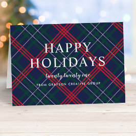 Tarjeta Festiva Elegante Navy Red Green Tartan Plaid Business