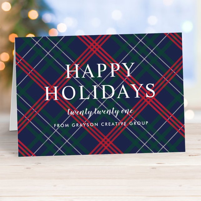 Tarjeta Festiva Elegante Navy Red Green Tartan Plaid Business (Subido por el creador)
