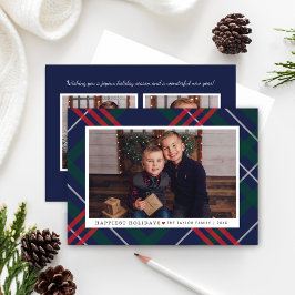 Tarjeta Festiva Elegante Navy Red Green Tartán Plaid Multi Photo
