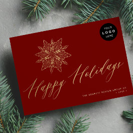 Tarjeta Festiva Elegante negocio de copos de nieve dorados LOGO no