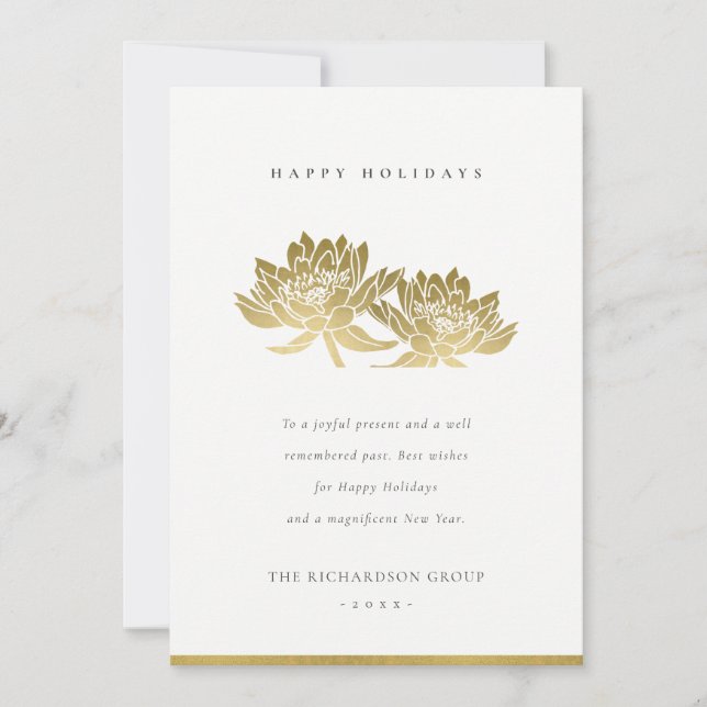 TARJETA FESTIVA ELEGANTE NEGOCIO FORMAL DE FAUX GOLD LOTUS FLORAL (Anverso)
