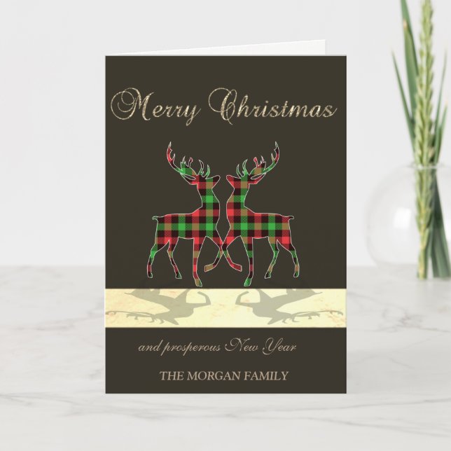 Tarjeta Festiva Elegante negro, Navidades deers escúfalo trenzado (Anverso)