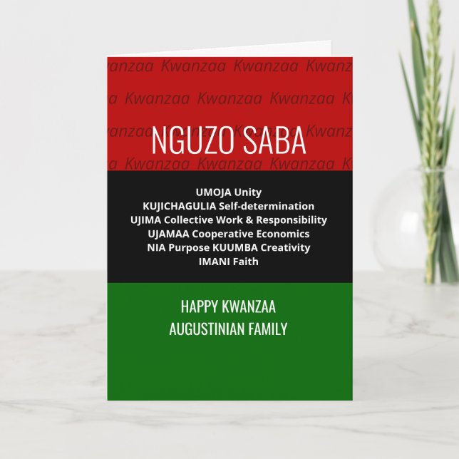 Tarjeta Festiva Elegante NGUZO SABA Happy Kwanzaa personalizado (Anverso)