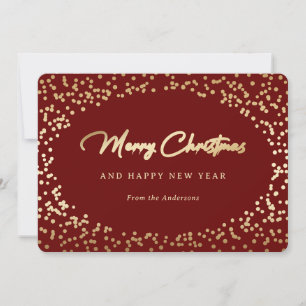 Tarjeta Festiva Elegante Nieve roja y dorada