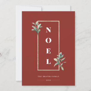 Tarjeta Festiva Elegante NOEL Gold Winter Frame Photo Red