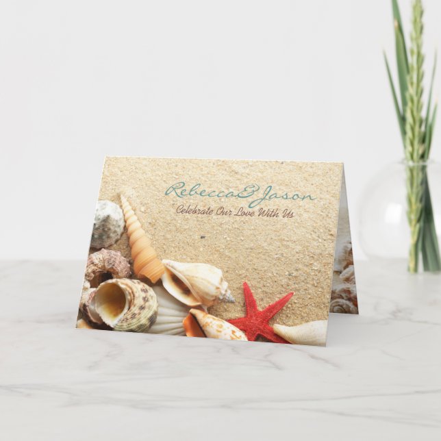 Tarjeta Festiva elegante océano arena marejadas playa boda (Anverso)