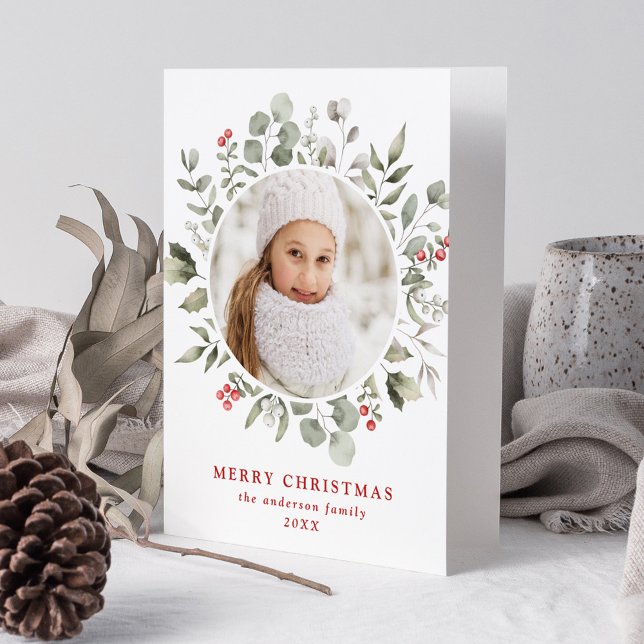 Tarjeta Festiva Elegante oliage de invierno y foto de Holly Berrie (Subido por el creador)