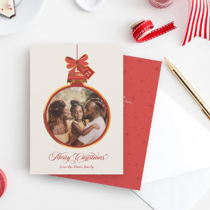 Tarjeta Festiva Elegante Ornament Merry Christmas Red Gold Photo