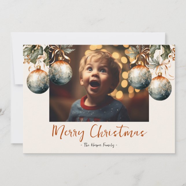 Tarjeta Festiva Elegante Ornament One Photo 2025 (Anverso)
