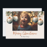 Tarjeta Festiva Elegante Ornament One Photo 2025<br><div class="desc">Esta sencilla tarjeta de Navidades fotográficos de 2025 presenta un diseño festivo de acuarela de color verde y ornamental sobre un fondo neutro. Personalizar fácilmente estas tarjetas mediante la función de personalización.</div>