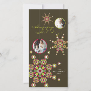 Tarjeta Festiva Elegante Ornament Stars Happy Holidays Photo