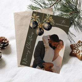 Tarjeta Festiva Elegante Ornamentos Negro Oro Dos NAVIDADES de fot