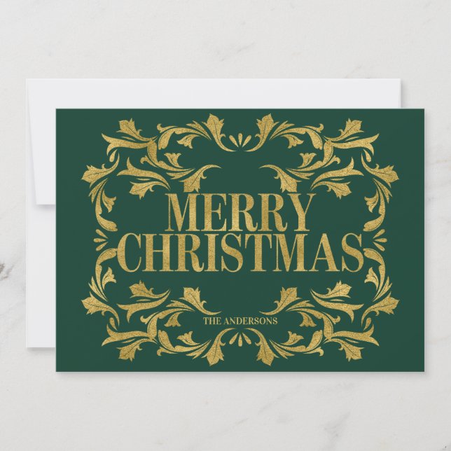 Tarjeta Festiva Elegante Ornate Gold Merry Christmas Card (Anverso)