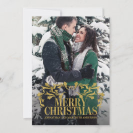 Tarjeta Festiva Elegante Ornate Gold Merry Christmas Photo Card