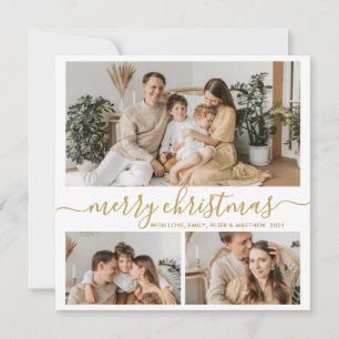 Tarjeta Festiva Elegante Oro Blanco 3 Navidades Collages de fotos