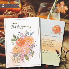 Tarjeta Festiva Elegante Oro  Floral de Melocotón Acuarela Día de 