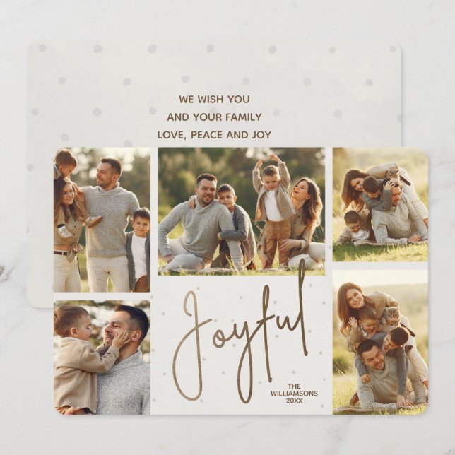 Tarjeta Festiva Elegante Oro JOYFUL Multi Photo (Anverso / Reverso)