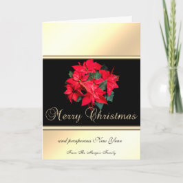 Tarjeta Festiva Elegante oro, negro, poinsettia -Personalizado