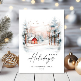 Tarjeta Festiva Elegante paisaje acuático Navidades de invierno